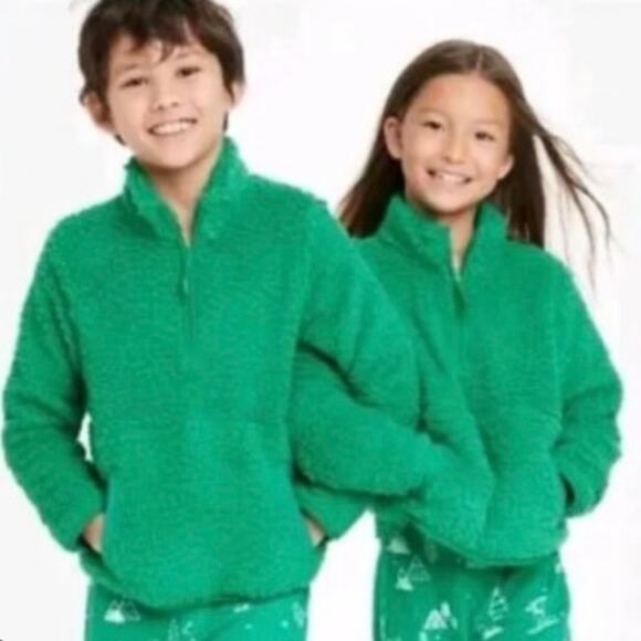 Wondershop Kids Green Half-Zip Sherpa Pullover - Size M - Picture 1 of 5